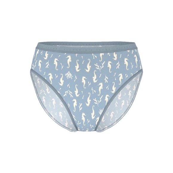 Victoria's Secret Stretch Cotton High-Leg Brief Panty Jupiter Blue Seahorses L - Picture 4 of 5